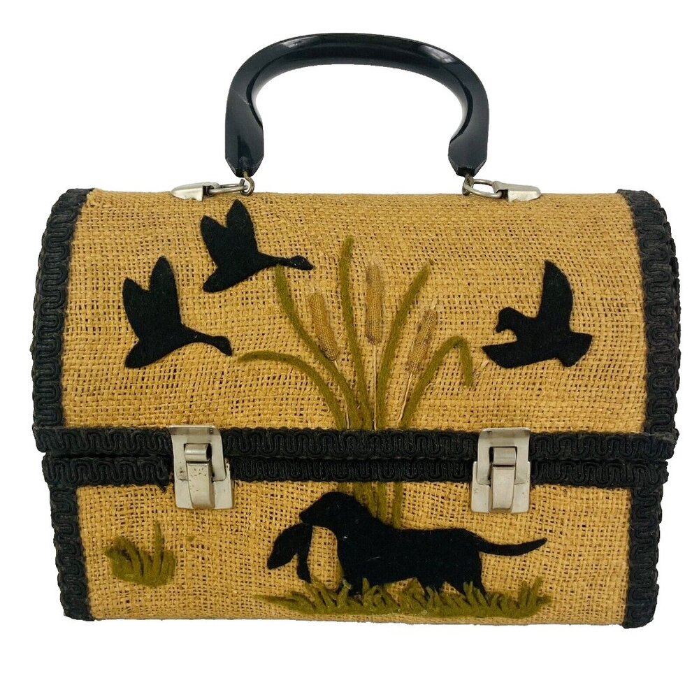 Homemade Lunchbox Purse Container Upcycled Repurposed Unique Burlap Hunting VTG